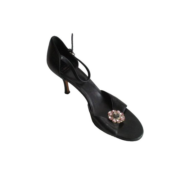 *Harold's Black Open Toe Pumps Ankle Strap Faux Gem Embellishment - Size 9.5M - Picture 1 of 9
